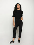 Blusa canelada de gola redonda com manga curta bufante Biamar