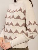 Blusa em padronagem geométrica com gola rolê e mangas da cava quadrada Biamar