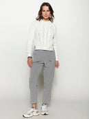 Blusa em algodão com tecimento de folhas  e mangas de cava raglan Biamar