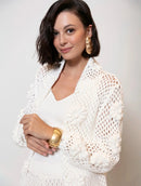 Casaco em algodão vazado com ponto margarida e mangas de cava posta Biamar