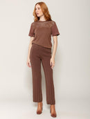 Calça reta canelada em algodão Biamar