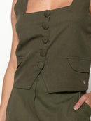 Regata com decote quadrado, recorte frontal e botões Biamar