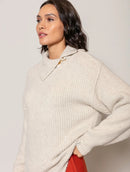 Blusa alongada canelada com gola transpassada e detalhe em alamar Biamar