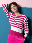 Blusa com padronagem em listras, gola redonda e mangas de cava posta Urbanity