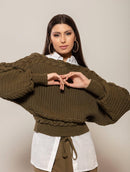 Blusa em algodão com detalhes em tranças e gola canoa Biamar