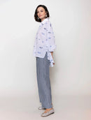 Camisa mullet em algodão com bordados, botões e mangas de cava quadrada Biamar