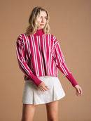 Blusa com padronagem em listras, gola média e mangas de cava quadrada Urbanity