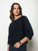 Blusa em algodão com detalhes em ponto pipoca e gola redonda Biamar