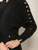 Blusa em pontos vazados com capuz e mangas de cava raglan Biamar