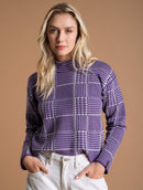 Blusa em padronagem xadrez com gola média e mangas de cava quadrada Urbanity