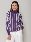 Blusa com padronagem em listras, gola média e mangas de cava quadrada Urbanity