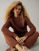 Blusa em algodão com tecimento de folhas  e mangas de cava raglan Biamar