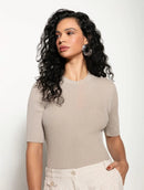 Blusa canelada com gola redonda e mangas curtas Biamar