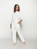 Blusa em algodão com detalhes em ponto pipoca e gola redonda Biamar