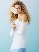 Blusa assimétrica canelada em algodão de ombro único com fendas Biamar