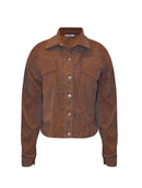 Casaco cropped em veludo com bolsos e mangas de cava quadrada Biamar