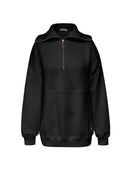 Blusa unissex alongada com zíper na gola e mangas em moletom Biamar