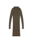 Vestido canelado de gola média com detalhe em botões e mangas de cava posta aBenção