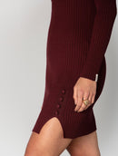 Vestido canelado de gola média com detalhe em botões e mangas de cava posta aBenção