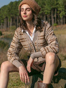 Casaco com padronagem em listras, botões e mangas de cava raglan aBenção