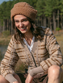 Casaco com padronagem em listras, botões e mangas de cava raglan aBenção