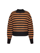 Blusa com padronagem em listras, gola média e mangas com cava quadrada aBenção