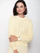 Blusa em algodão com tecimento de folhas  e mangas de cava raglan Biamar