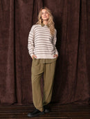 Blusa mullet com padronagem em listras, gola redonda e mangas de cava quadrada Biamar