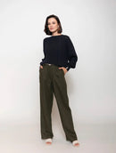 Calça reta em linho com bolsos e elástico Biamar