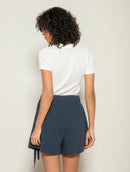 Blusa canelada com decote redondo e mangas curtas Biamar