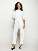 Blusa canelada de gola redonda com manga curta bufante Biamar