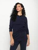 Blusa canelada com tranças, gola redonda e mangas de cava posta Biamar