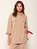 Camisa alongada em viscolinho com botões e bolsos Biamar