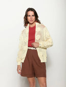 Casaco em algodão vazado com ponto margarida e mangas de cava posta Biamar