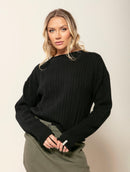 Blusa em lã e cashmere com tecimento em tranças, gola canoa e mangas de cava quadrada Biamar