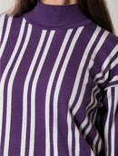 Blusa com padronagem em listras, gola média e mangas de cava quadrada Urbanity