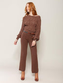 Calça reta canelada em algodão Biamar