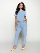 Blusa manga curta com detalhe de pontos vazados e tecimento de folhas Biamar