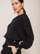 Blusa em algodão com detalhes em tranças e gola canoa Biamar