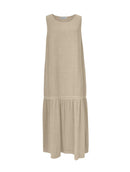 Vestido longo com detalhe vazado e gola redonda Biamar