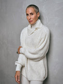 Blusa alongada canelada com gola transpassada e detalhe em alamar Biamar