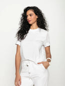 Blusa em algodão de gola redonda com manga curta em pontos vazados Biamar