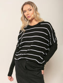 Blusa mullet oversized com padronagem em listras e gola redonda Biamar
