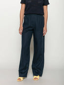 Calça reta em linho com bolsos e elástico Biamar