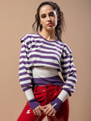 Blusa com padronagem em listras, gola redonda e mangas de cava posta Urbanity