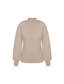 Blusa canelada de gola média com mangas bufantes de cava raglan aBenção