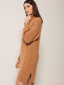 Vestido com tecimento em tranças, gola removível, fenda lateral e mangas de cava quadrada Biamar