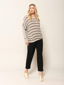 Blusa mullet oversized com padronagem em listras e gola redonda Biamar