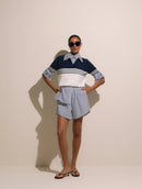 Blusa manga curta de gola polo com padronagem em listras Biamar