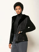 Casaco com tecimento em tranças e pele fake com capuz e sem fechamento frontal Biamar